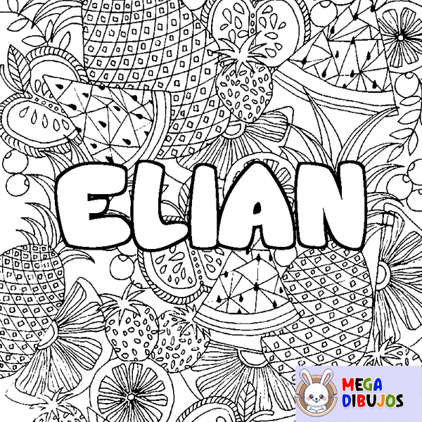 Coloraci&oacute;n del nombre ELIAN - decorado mandala de frutas