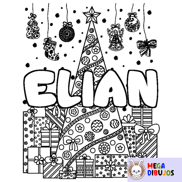 Coloraci&oacute;n del nombre ELIAN - decorado &aacute;rbol de Navidad y regalos