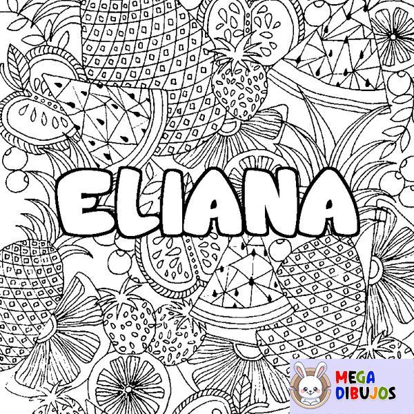 Coloraci&oacute;n del nombre ELIANA - decorado mandala de frutas