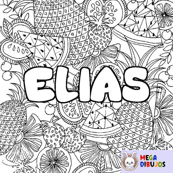 Coloraci&oacute;n del nombre ELIAS - decorado mandala de frutas