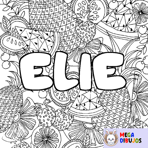 Coloraci&oacute;n del nombre ELIE - decorado mandala de frutas