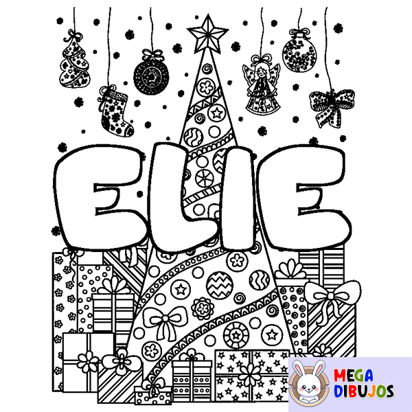 Coloraci&oacute;n del nombre ELIE - decorado &aacute;rbol de Navidad y regalos