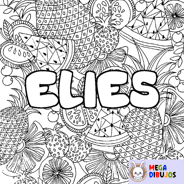 Coloraci&oacute;n del nombre ELIES - decorado mandala de frutas