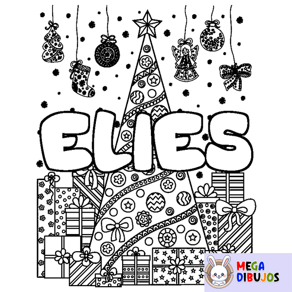 Coloraci&oacute;n del nombre ELIES - decorado &aacute;rbol de Navidad y regalos
