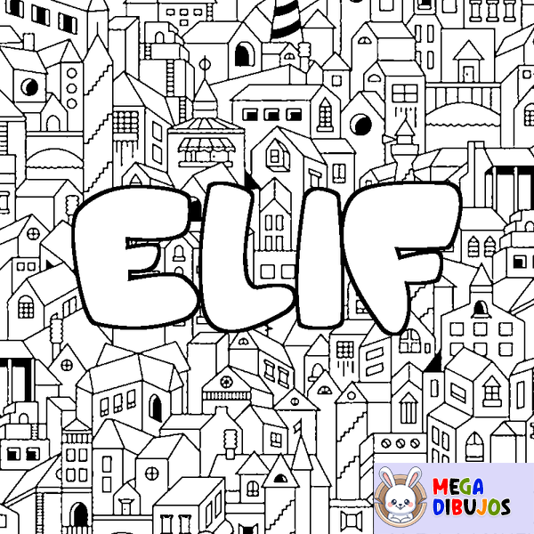 Coloraci&oacute;n del nombre ELIF - decorado ciudad