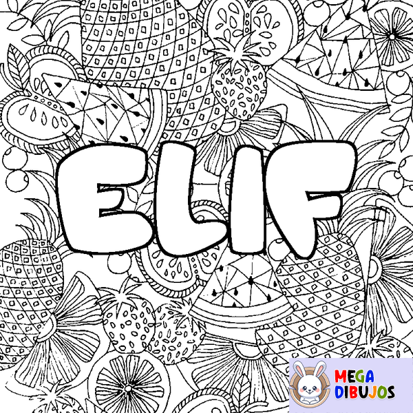 Coloraci&oacute;n del nombre ELIF - decorado mandala de frutas