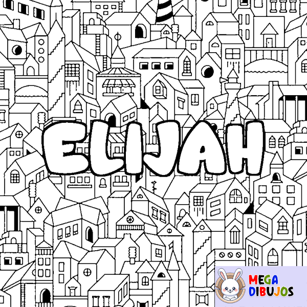 Coloraci&oacute;n del nombre ELIJAH - decorado ciudad