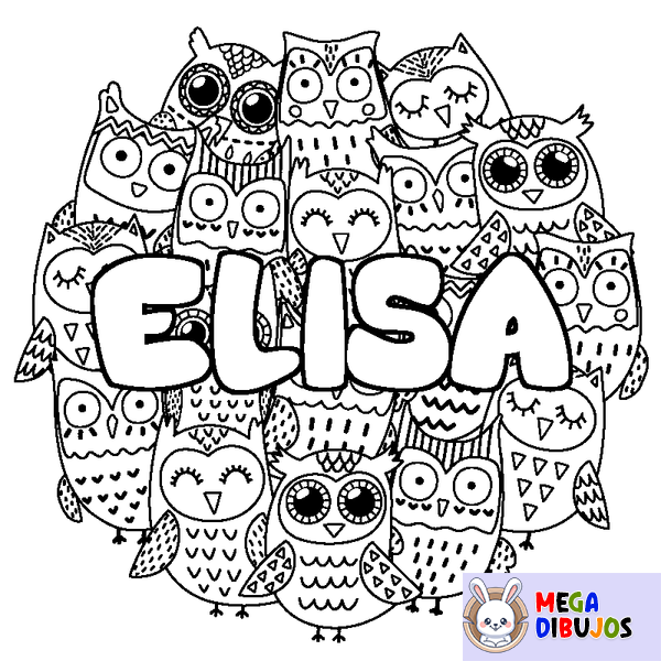 Coloraci&oacute;n del nombre ELISA - decorado b&uacute;hos
