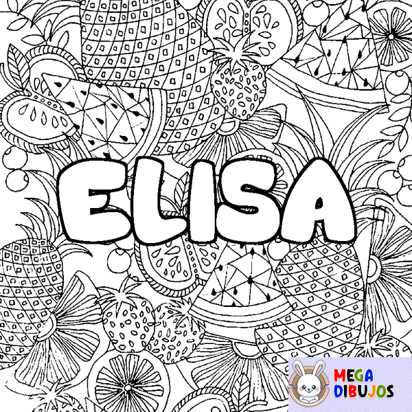Coloraci&oacute;n del nombre ELISA - decorado mandala de frutas
