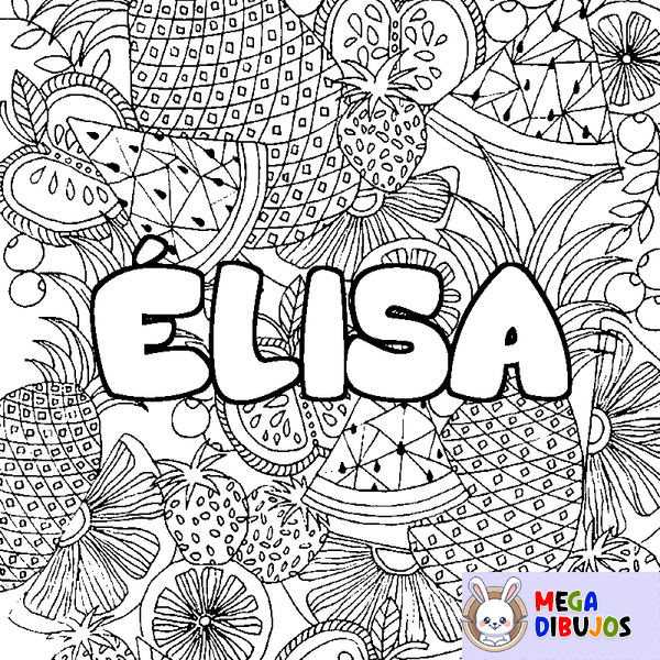 Coloraci&oacute;n del nombre &Eacute;LISA - decorado mandala de frutas