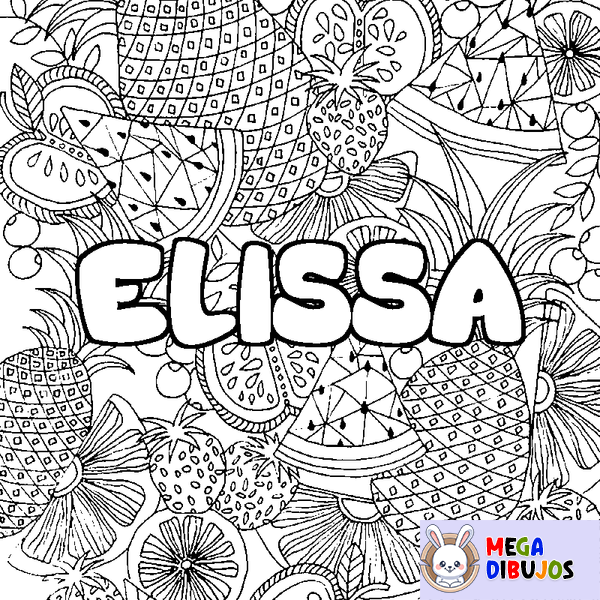 Coloraci&oacute;n del nombre ELISSA - decorado mandala de frutas