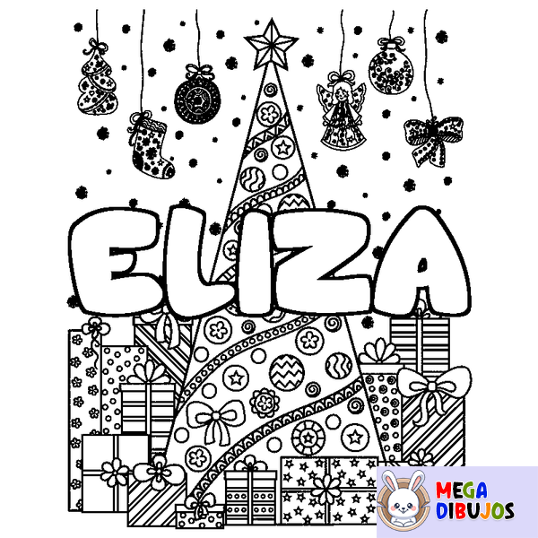 Coloraci&oacute;n del nombre ELIZA - decorado &aacute;rbol de Navidad y regalos