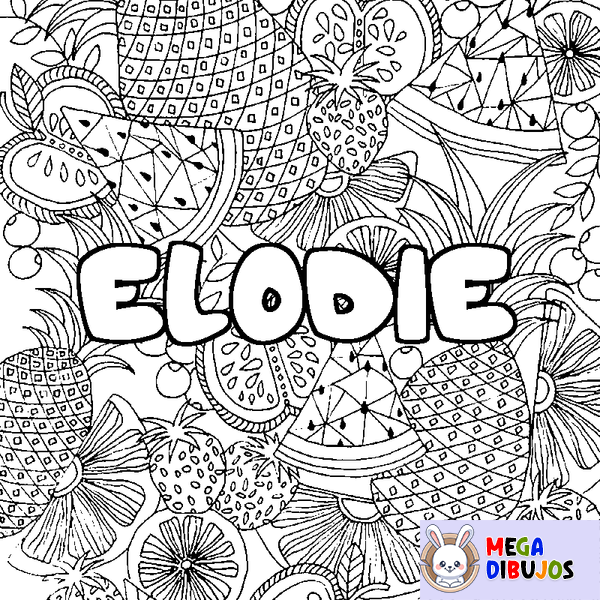 Coloraci&oacute;n del nombre ELODIE - decorado mandala de frutas