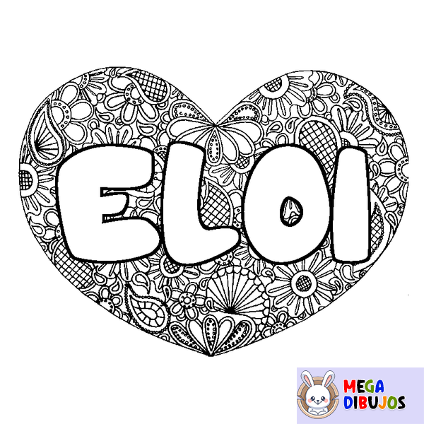 Coloraci&oacute;n del nombre ELOI - decorado mandala de coraz&oacute;n