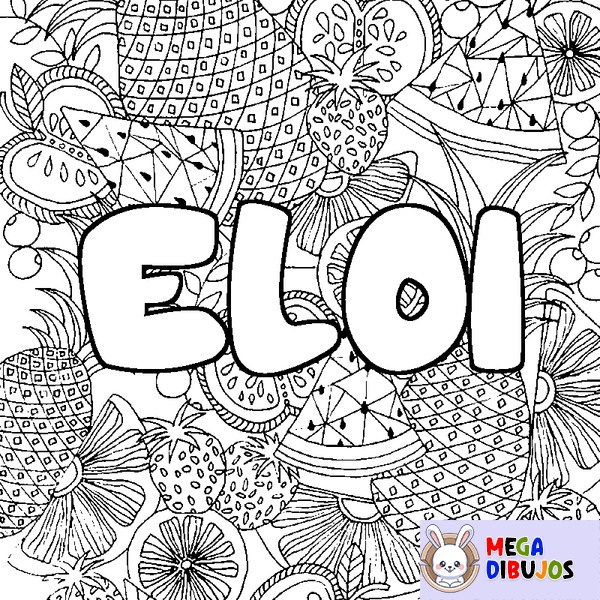 Coloraci&oacute;n del nombre ELOI - decorado mandala de frutas