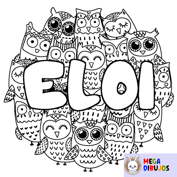 Coloraci&oacute;n del nombre ELOI - decorado b&uacute;hos