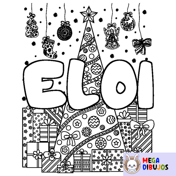 Coloraci&oacute;n del nombre ELOI - decorado &aacute;rbol de Navidad y regalos
