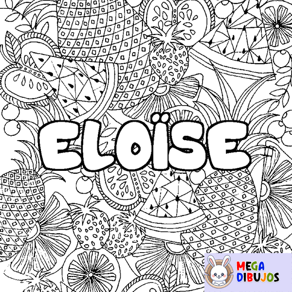 Coloraci&oacute;n del nombre ELO&Iuml;SE - decorado mandala de frutas