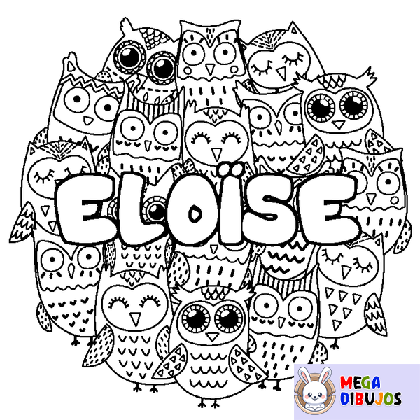 Coloraci&oacute;n del nombre ELO&Iuml;SE - decorado b&uacute;hos