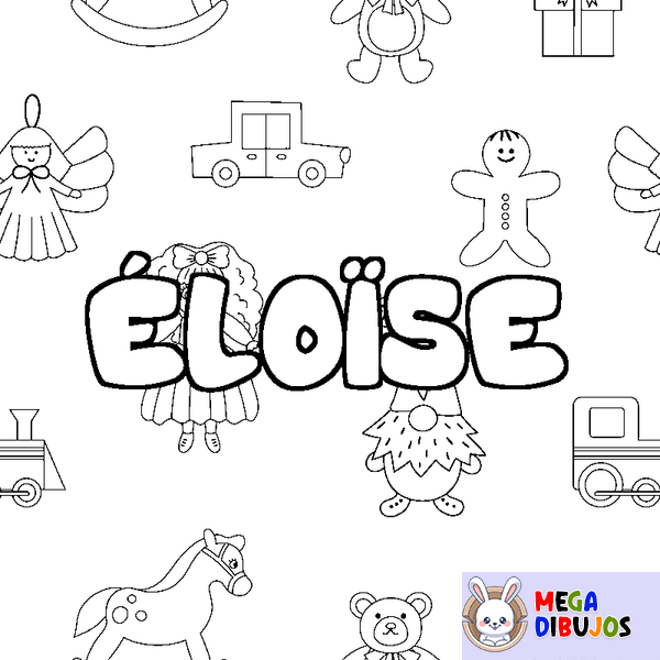 Coloraci&oacute;n del nombre &Eacute;LO&Iuml;SE - decorado juguetes
