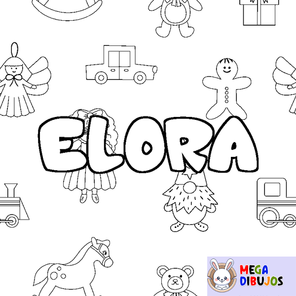 Coloraci&oacute;n del nombre ELORA - decorado juguetes