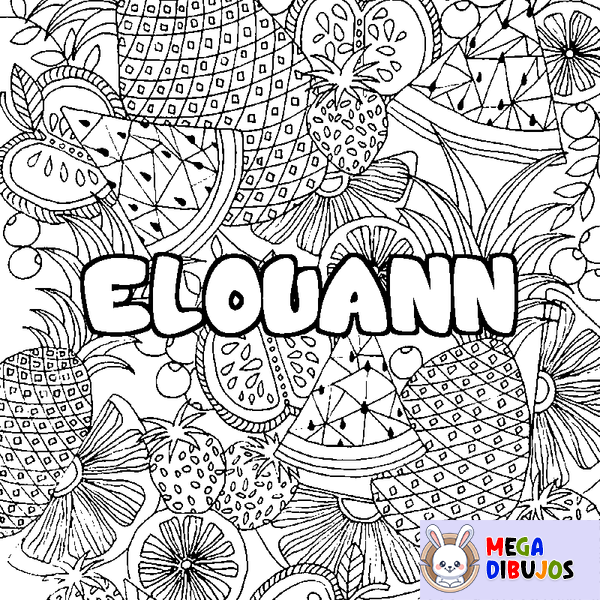 Coloraci&oacute;n del nombre ELOUANN - decorado mandala de frutas