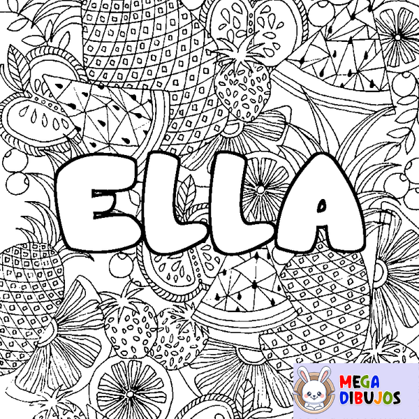 Coloraci&oacute;n del nombre ELLA - decorado mandala de frutas