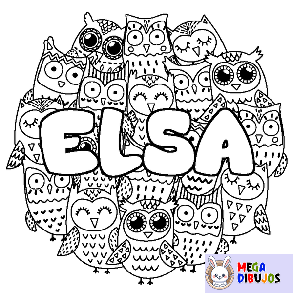 Coloraci&oacute;n del nombre ELSA - decorado b&uacute;hos