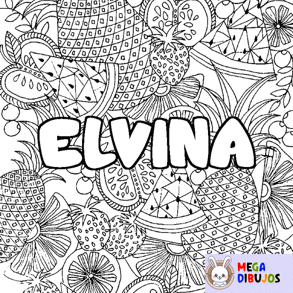 Coloraci&oacute;n del nombre ELVINA - decorado mandala de frutas