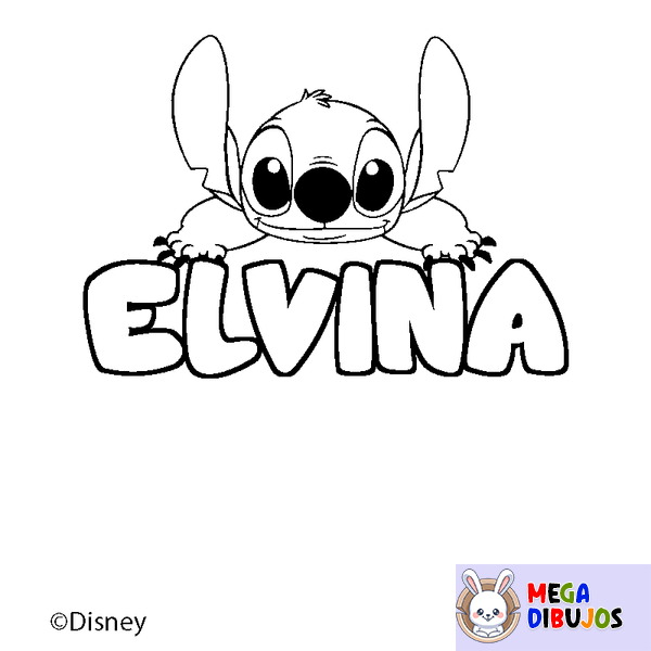 Coloraci&oacute;n del nombre ELVINA - decorado Stitch