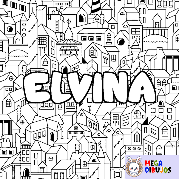 Coloraci&oacute;n del nombre ELVINA - decorado ciudad