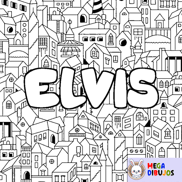 Coloraci&oacute;n del nombre ELVIS - decorado ciudad