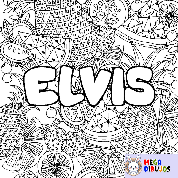 Coloraci&oacute;n del nombre ELVIS - decorado mandala de frutas