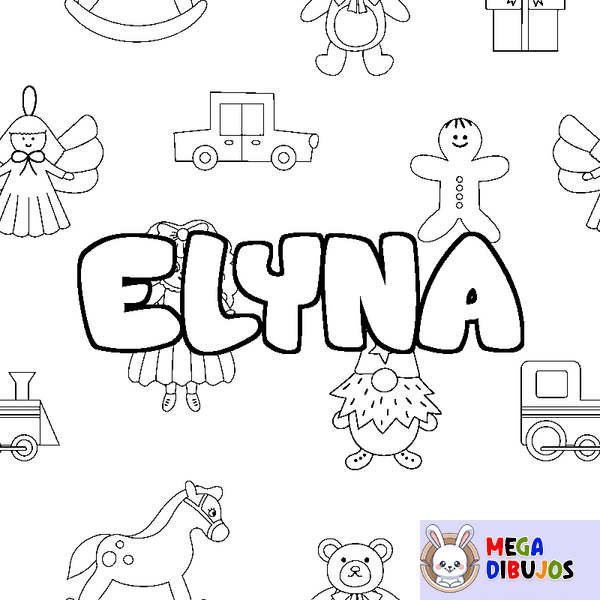 Coloraci&oacute;n del nombre ELYNA - decorado juguetes