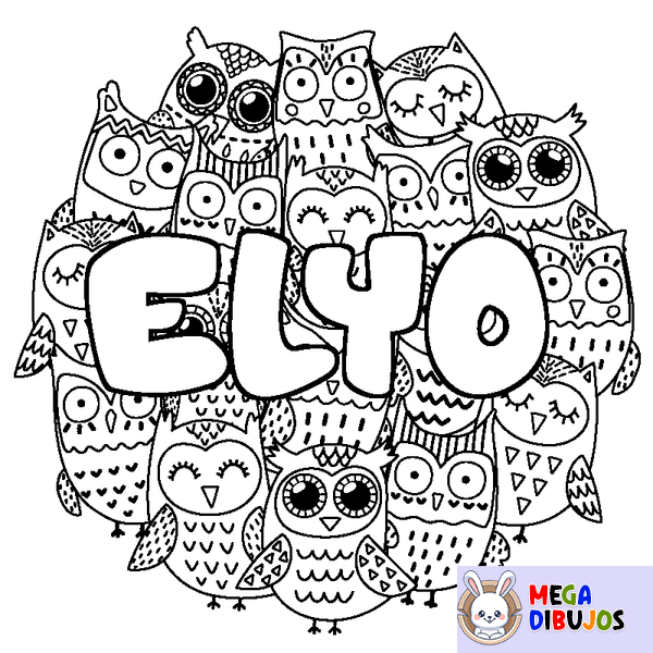 Coloraci&oacute;n del nombre ELYO - decorado b&uacute;hos