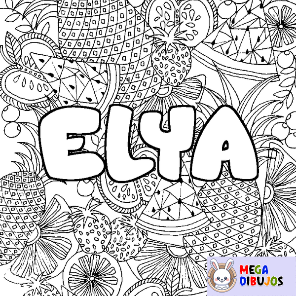 Coloraci&oacute;n del nombre ELYA - decorado mandala de frutas