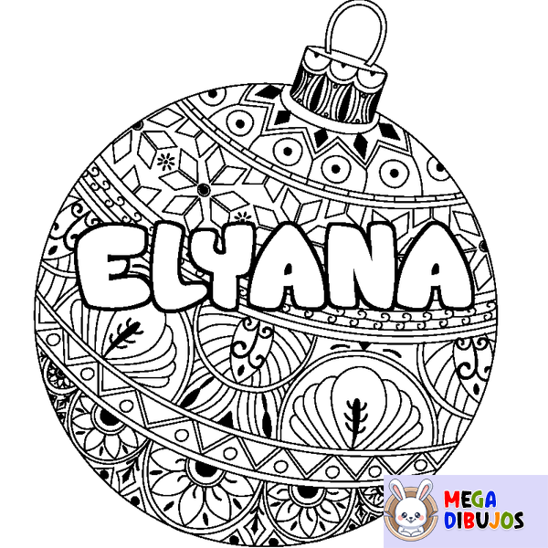 Coloraci&oacute;n del nombre ELYANA - decorado bola de Navidad