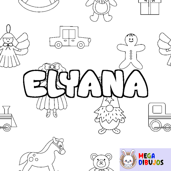 Coloraci&oacute;n del nombre ELYANA - decorado juguetes