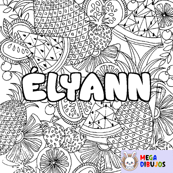 Coloraci&oacute;n del nombre &Eacute;LYANN - decorado mandala de frutas