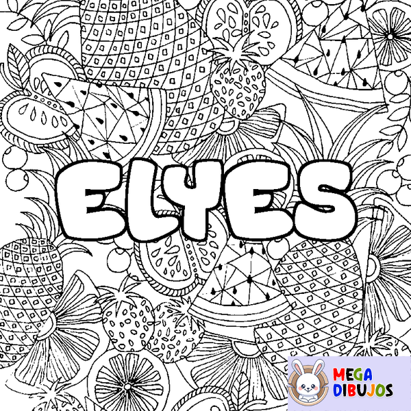 Coloraci&oacute;n del nombre ELYES - decorado mandala de frutas