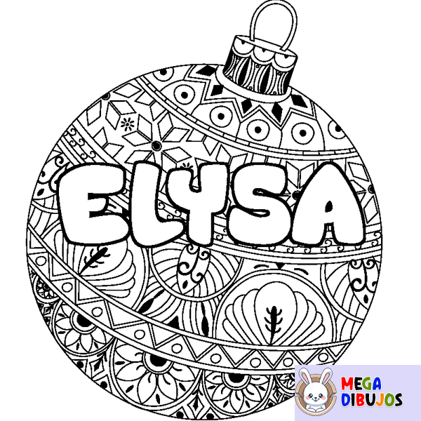Coloraci&oacute;n del nombre ELYSA - decorado bola de Navidad