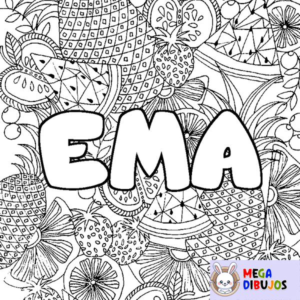 Coloraci&oacute;n del nombre EMA - decorado mandala de frutas