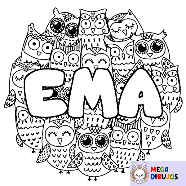 Coloraci&oacute;n del nombre EMA - decorado b&uacute;hos