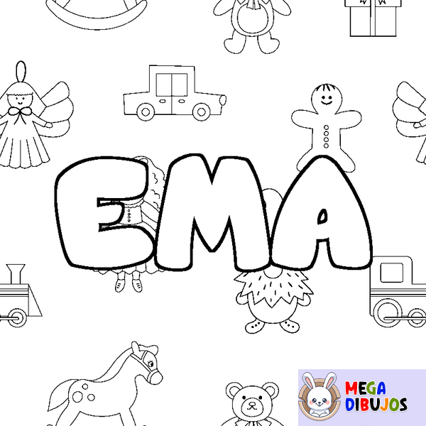 Coloraci&oacute;n del nombre EMA - decorado juguetes