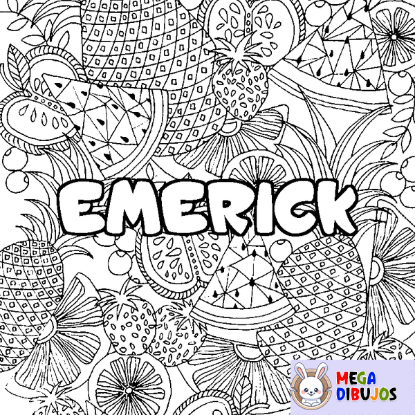 Coloraci&oacute;n del nombre EMERICK - decorado mandala de frutas