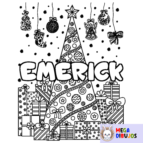 Coloraci&oacute;n del nombre EMERICK - decorado &aacute;rbol de Navidad y regalos