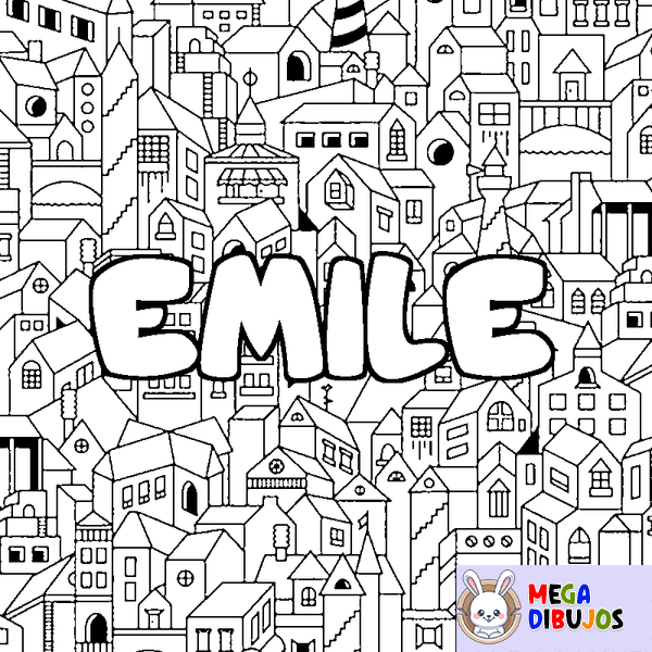 Coloraci&oacute;n del nombre EMILE - decorado ciudad
