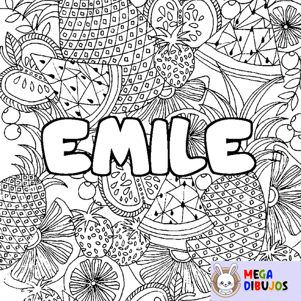 Coloraci&oacute;n del nombre EMILE - decorado mandala de frutas