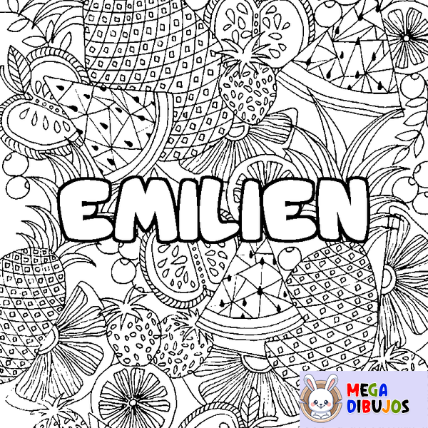 Coloraci&oacute;n del nombre EMILIEN - decorado mandala de frutas