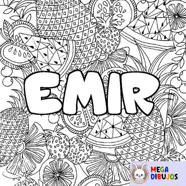 Coloraci&oacute;n del nombre EMIR - decorado mandala de frutas